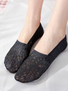 1/3/5 đôi tất ren kiểu thuyền dành cho nữ, thích hợp cho mùa xuân và mùa hè, tất chống trơn trượt, không lộ viền, lý tưởng để mang cùng giày da và giày thường ngày. - Nhiều màu - Xem 4