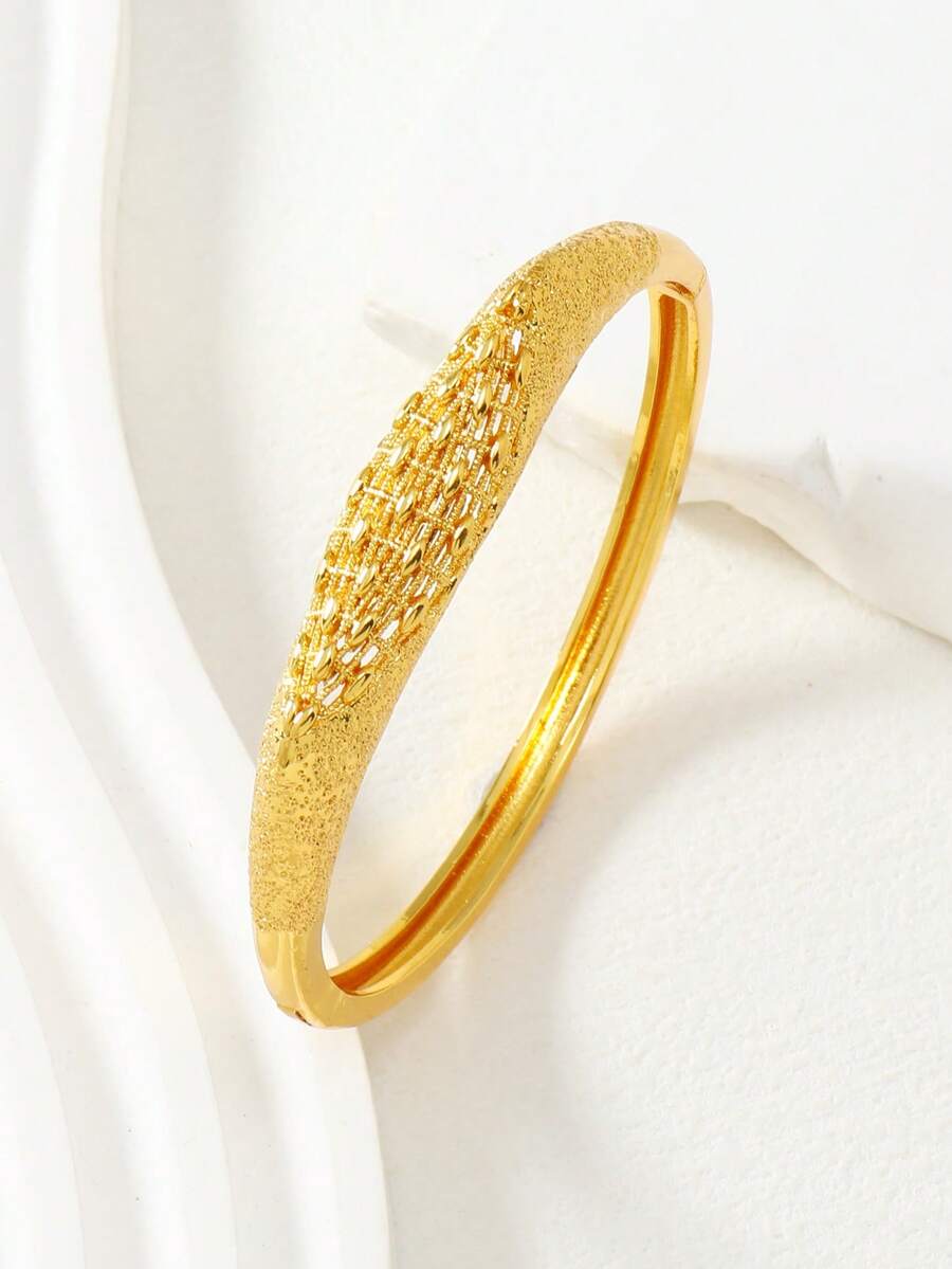 1 chiếc vòng tay mạ vàng 24K, hoàn thiện mờ, kiểu dáng Ramadan Trung Đông, phụ kiện hàng ngày sang trọng cổ điển dành cho nữ. - Vàng - Xem 1