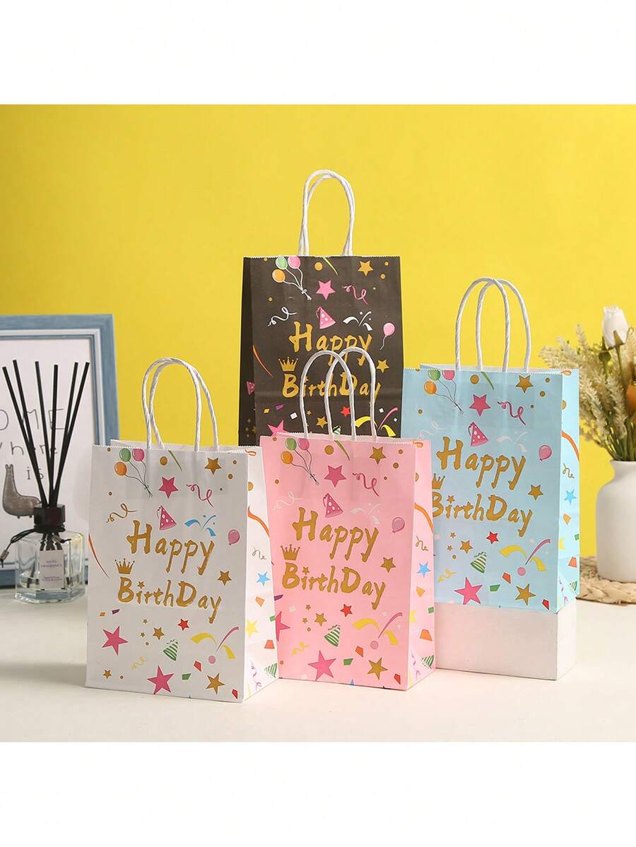 12 bolsas de papel kraft, adecuadas para fiestas de cumpleaños, hechas de material de papel duradero, excelentes para decoración de fiestas y bolsas de regalo - A - Ver 1