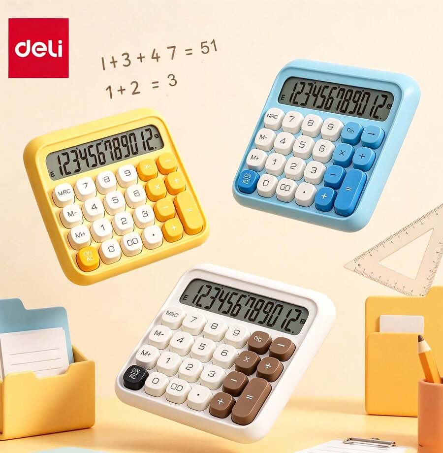 DELI TE36 Calculator: Fast Financial Calculations, Wide Screen, Large Buttons, Stable And Non-Slip For Office Use - Multicolor - View 1