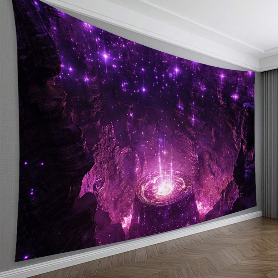 2D Flat, 2D Flat Bkground Cloth Wh Purple Glow In A Fantasy Scene, Featuring Central Luminous Vortex And Canyon Rocks For Mysterious Ambiance – For Sci-Fi Celetions & Festivals Of Imagination. Seasonally Or Decor: - 1PC - View 1