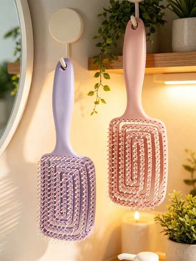 1 pièce Peigne de massage creux, brosse de massage du cuir chevelu, peigne lissant antistatique pour utilisation sèche et humide, grande taille à coussin haute élasticité, peigne de lavage des cheveux unisexe, convient à tous les types de cheveux pour démêler, manche long ergonomique, dents arrondies douces n'irritent pas le cuir chevelu, réduit efficacement la casse des cheveux, outil de coiffure pour usage domestique, peigne de coupe pour barbier, applicable pour la chambre, la salle de bain, les voyages, les affaires, les fêtes, les anniversaires, les mariages, le Nouvel An et d'autres occasions