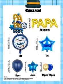 45件/套 藍色 Papa 父親節氣球柱套組，包含字母、父親節鋁箔氣球、乳膠氣球、五角星，適用於父親節主題派對，給爸爸的禮物驚喜裝飾，拍照道具 - 彩色 - 查看 2
