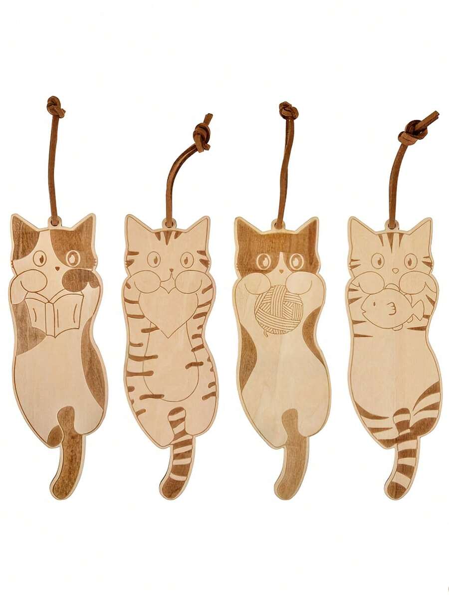 4个创意木质猫形书签，可作为生日或派对礼物送给老师、同学、朋友和家人。 - A - 查看 1