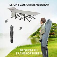 Camping Bed, Foldable Camp Bed With Pillow And Side Pocket, Mattress In Light Grey, Load Capacity Up To 150kg - Light Grey - View 4