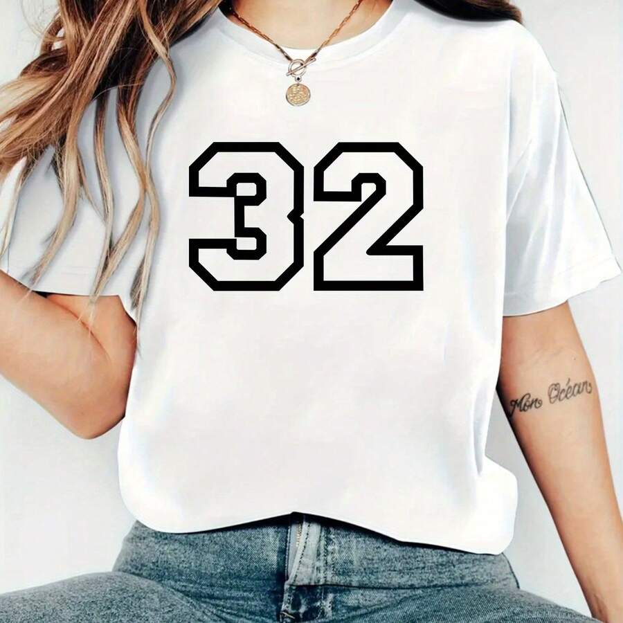Womens High 32 Graphic Print T Shirt Breathable Round N - 白色 - 查看 1