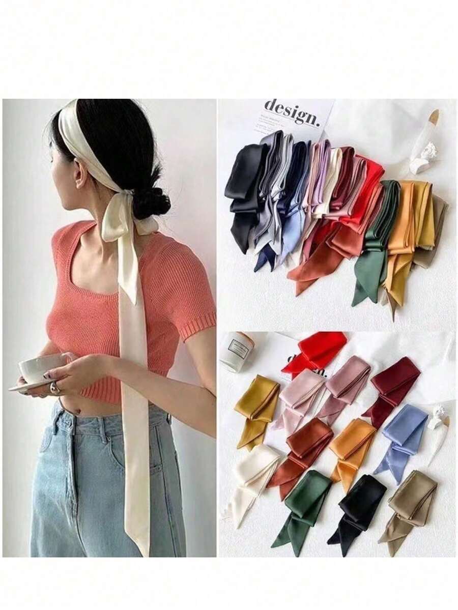 2m Long Exquisite Solid Color Lightweight Scarf Ribbon, Made Of Lightweight Polyester Fiber. It Is A Fashionable Neck Accessory For Women, With A Soft Texture. Can Be Used As A Multi-Functional Scarf, Shawl, Beach Towel, Hair Accessory, Hairband Or Headband. It Is An Ideal Choice For Styling - Multicolor - View 1