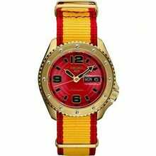 Đồng hồ thể thao cơ tự động nam, vỏ vàng 24K, mặt số đỏ, dây đeo nylon đỏ và vàng, hiển thị ngày. - Đỏ - Xem 1