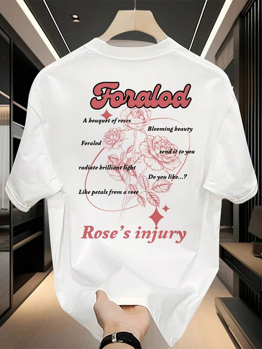 Camiseta de manga corta de algodón puro pesado, marca de moda, estampada, nueva de verano para hombres, talla grande, versátil y casual - Blanco - Ver 1