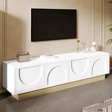 Modern TV Cabinet With Wood Grain Finish – 175 Cm – Minimalist Curved Design – Ample Storage Space & Cable Management - White - View 7