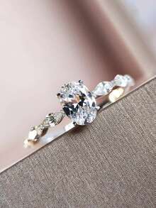 1pc Elegant Cubic Zirconia Ring, Gift For Women, Suitable For Wedding, Engagement, Anniversary, Party And Other Occasions - Silver - View 2