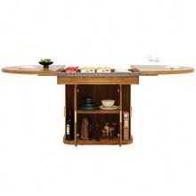 Extendable Dining Table, Dining Table, Kitchen Table, Round Dining Table, Extends To Oval, 118-158 Cm, Seats Up To 6 People, Dining Table With Glass Doors, Walnut - Natural Color - View 8