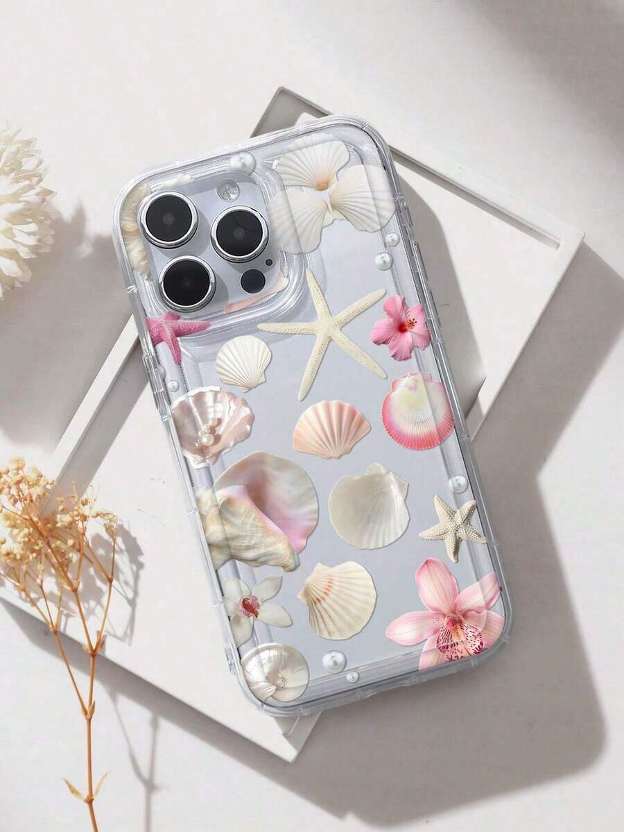 Funda De TeléFono Transparente Con DecoracióN De Conchas Marinas, Estrellas De Mar Y Perlas, A Prueba De Golpes, Compatible Con IPhone 16/11/12/13/14/15/15Pro/15Plus/15ProMax/7Plus/8Plus/X/XsMax/Xr/11Pro/12Pro/13Pro/14Pro/12Mini/13Mini/11ProMax/12ProMax/13ProMax/14ProMax/14Plus/6/6S/6Plus/7/8/16Pro/16Plus/16ProMax, Resistente Al Agua, A Los Golpes Y A Los ArañAzos, Regalo De Primavera - Color 1 - Ver 1