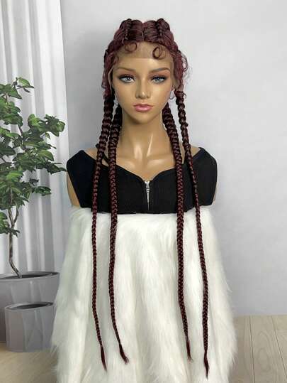A ANYTIME Women's Hand-Braided Lace Front Wig With Four-Strand Braids, Synthetic Long Cornrow Braided Wig, High Temperature Fiber, Vacation Style, 150% Density, Suitable For All Women