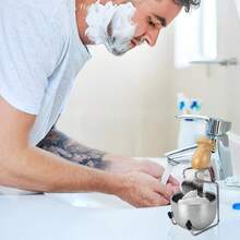 Bộ dụng cụ cạo râu nam - Gồm cọ + giá đỡ + tô cạo râu bằng thép không gỉ, cọ lông mềm. - A - Xem 2
