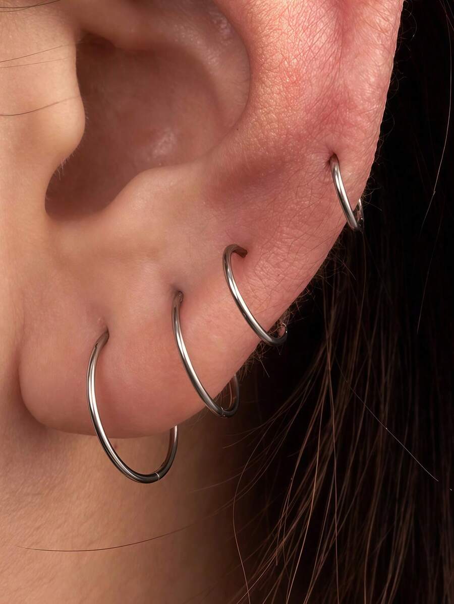 1 Minimalist Fashion Versatile Stainless Steel Silver Round Seamless Closed Loop Piercing Earring,Nose Rings Hoops Titanium Nose Studs Septum Clicker Ring Lip Rings Tragus Helix Cartilage Daith Rook Sleeper Earrings Gold Body Piercing Jewerly For Women Men - Silver - View 1