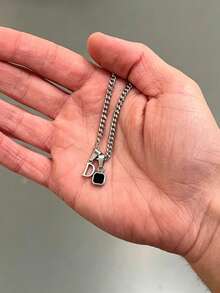 1件 时尚简约不锈钢几何字母吊坠男士项链 - 銀色 - 查看 7