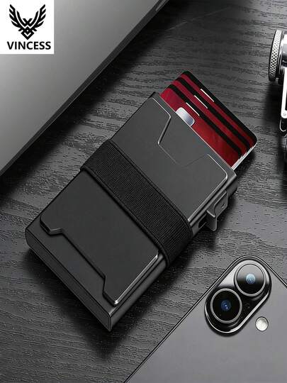  VINCESS Funda protectora RFID para tarjetas de identificación, tarjetas de crédito y tarjetas mágicas, billetera delgada y simple de metal para hombres