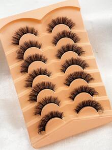 7对柔软蓬松自然3D仿貂毛假睫毛套装，可延长并加厚短睫毛，假睫毛 - 黑色 - 查看 5