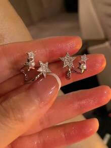 Kuuioe 2pcs Bow Detail Bowknot Design Faux Pearl Stud Earrings With Rhinestone Decoration For Women Sweet And Lovely Spring Daily Wear Jewelry Y2K Style Elegant Accessories Valentines - Butterfly - 查看 10