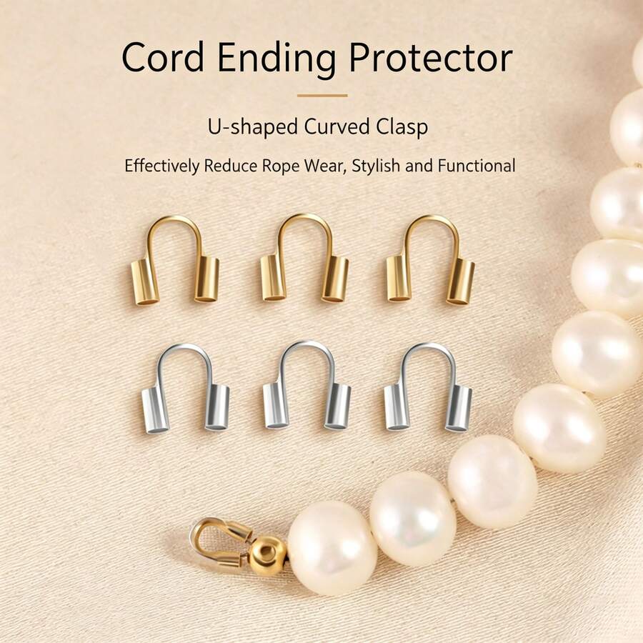 2 chiếc khóa chữ U/khóa hình móng ngựa bằng thép không gỉ dùng để tự làm vòng cổ hoặc vòng tay ngọc trai, khóa chữ U mạ vàng 18K, phụ kiện làm trang sức, đầu nối kim loại màu bạc. - Nhiều màu - Xem 1