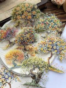 10入清新花卉植物開花花樹PET防水貼紙包，花樹主題DIY景觀剪貼簿日記背景裝飾貼紙，可愛日系手帳手工、學校辦公用品、剪貼簿素材 - 長方形 - 查看 7