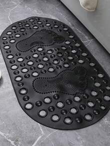 1PC [Popular Choice] Non-Slip Oval PVC Shower Mat With Drain Holes And Suction Cups, Solid Color Bath Rug For Shower Room, Hotel, Toilet, Bathtub - Essential Bathroom Accessories - Black - View 7