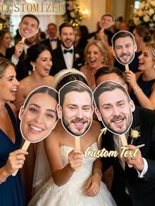 Customized Large Handheld Face Sign - Personalized Hollow Design, Printed With Groom And Bride's Face Images, Head Image Mounted On Handle - Multicolor - View 5