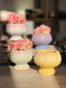 1pc Gradient Succulent Planter, Nordic Style Ceramic Breathable Minimalist Flower Pot, Lotus Succulent Planter, Creative Gardening New Arrival - Gradient Succulent Flower Pot Ceramic - View 4