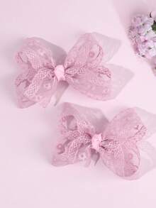2pcs Pink Floral Embroidered Lace Hair Clips, Delicate Daisy Flower Embroidered Hair Clips, Sweet Forest Style Hair Accessories, Suitable For Girls And Teenagers For Daily Life, Spring Outing, Visiting Botanical Garden, Taking Nature-Themed Photos In Spring And Summer - Pink - View 6