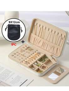 1pc Velvet Jewelry Box With Zipper, Large Capacity Jewelry Storage Box With 2 Removable Dividers, Earring Rings Necklaces Bracelets Organizer Box. Suitable As Gift For Girlfriend, Friend, Girls, Mother's Day Sun Travel Cool, Room Decor - Multicolor - View 11