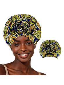 1 pezzo Foulard da donna con stampa africana e fodera in raso, con motivo floreale, adatto per uso quotidiano, estate, spiaggia, cappello - multicolore - Visualizzare 9