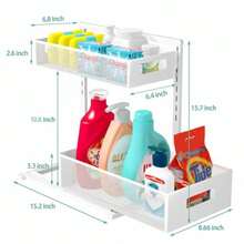 Under Sink Organizer Adjustable Height 2 Tier Bathroom Organizer Pull Out Cabinet Organer Kitchen Organizers And Storage Fridge Organizers And StorageWhite XL-1 Pack - trắng - Xem 8