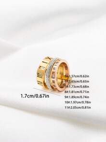 1pc Luxury Stainless Steel & Rhinestone Decorated Roman Numerals & Hollow Out Design Multilayer Ring For Men, Birthday Gift, Rose Gold - Multicolor - View 7