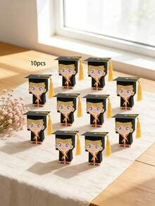 10pcs/Pack Graduation Party Favor Candy Box, Tassel Doctoral Cap Paper Box, 3D Cartoon Character Gift Box - View 7