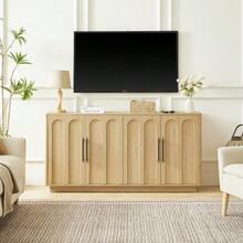 Arched Front Sideboard With Soft-Close Hinges And Anti-Tip Device, 2-Door Storage Unit For Living Room, 160 Cm Wide, Oak. - Camel - View 6