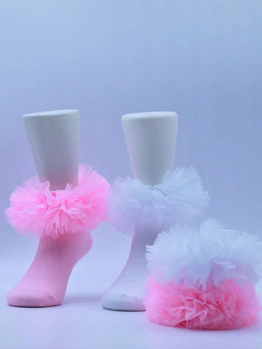 2双女婴褶皱公主袜，蓬松设计 - 彩色 - 查看 1