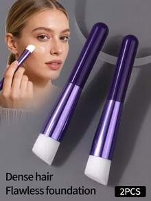 2Pcs Slanted Foundation Concealer Brush, Soft Synthetic Makeup Brush For Liquid Foundation, Portable Beauty Tool - Purple - View 3