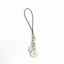 1pc White Cherry Blossom Round Letter A-Z Pendant Phone Charm - White - View 23