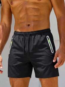 Quần short thể thao nam mùa hè mới, dây rút, kiểu dáng thường ngày, chiều dài ống quần 5 inch, unisex. - màu đen - Xem 3