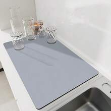 1 pieza, Almohadilla de drenaje de cocina sólida, Almohadilla de drenaje de platos, Tapete para grifo, Almohadilla de cocina, Adecuada para el lateral del fregadero, Natural e higiénica, Esencial para la decoración de la cocina del hogar, Parte de la decoración de estilo de las cuatro estaciones. - Neblina azul - Ver 14
