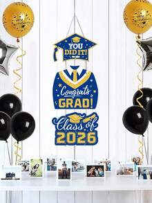 1 Set Blue & Gold 2026 Graduation Party Door Hanging Decor, Graduation Season Paper Hanging Flag With Graduation Cap & Gown Pattern, Congratulations To The Class Of 2026, Graduation Party Photo Booth Prop, Graduation Party Backdrop Banner, Graduation Party Supplies, School Reunion, Graduation Ceremony Decoration, Congratulations Graduation Party Decor, Graduation Gift Ideas - Blue Gold 2026 - View 8