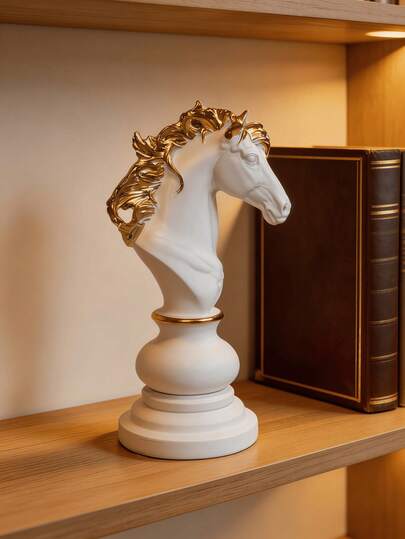 1pc International Chess Knight Horse Head Sculpture Mini Decor, Desktop, Bookshelf Decoration For Home, Office, Living Room, Bedroom, Modern Luxury Elegant Gold Decorative Art Gift