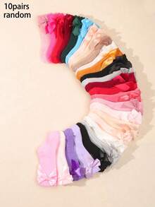 10 đôi tất cao đến đầu gối nhiều màu trơn có nơ cho trẻ sơ sinh/trẻ mới biết đi, thích hợp cho mùa thu/đông - Nhiều màu - Xem 4