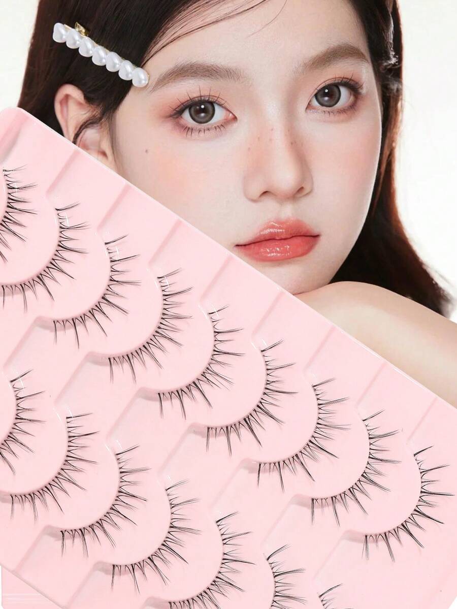 9Pairs Natural Lashes Natural Eyelashes Short Eyelashes Natural Look False Eyelashes Wispy Eye Lashes Small Lashes Fake Lashes - Black - View 1