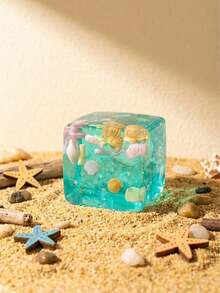 Ocean Transparent Cube Squishies, This Soft Squeeze Toy You Need! This Wonderfully Squishy Toy With Teal Gel, Seashell & Star Glitter Inside, Relieves Adult Stress, Ideal Desktop Decor & Small Gift For Office, Home And Adult Parties - Multicolor - View 3
