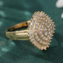 Luxury Elegant Sparkling Cubic Zirconia Ring, Gold Color Women's Band, Bridal Jewelry, Wedding Party Accessory, Ideal Valentine's Day Gift - Gold - View 4