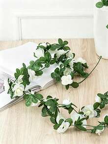 1 dây hoa mẫu đơn nhân tạo, vòng hoa lụa với lá xanh, thích hợp trang trí nhà cửa mùa xuân, cổng cưới, tiệc tùng, tường, cửa ra vào, mặt bàn, vòng hoa tự làm, sân vườn, ngày lễ, phòng ngủ, phòng khách. - trắng - Xem 3