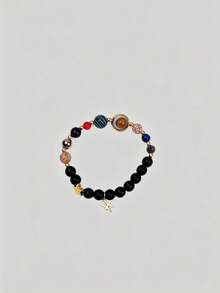 1 pieza Brazalete unisex con galaxia y 8 planetas del zodíaco, joya colgante de piedra natural de Libra, Géminis, Sagitario, regalo del Día de San Valentín para parejas y amigos - Multicolor - Ver 13