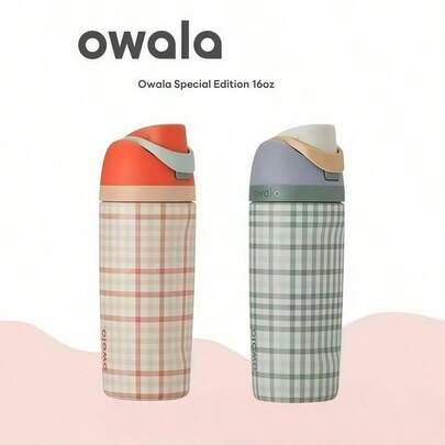 OWALA OwaIa 锈钢保温水瓶，带吸管，户外运动水瓶，双层真空户外骑行水瓶 - 单手按压式开盖，户外露营冰杯容量为 32 盎司/945 毫升，100% 防漏户外运动水瓶 - 便携式带扣水瓶，保冷 6-12 小时